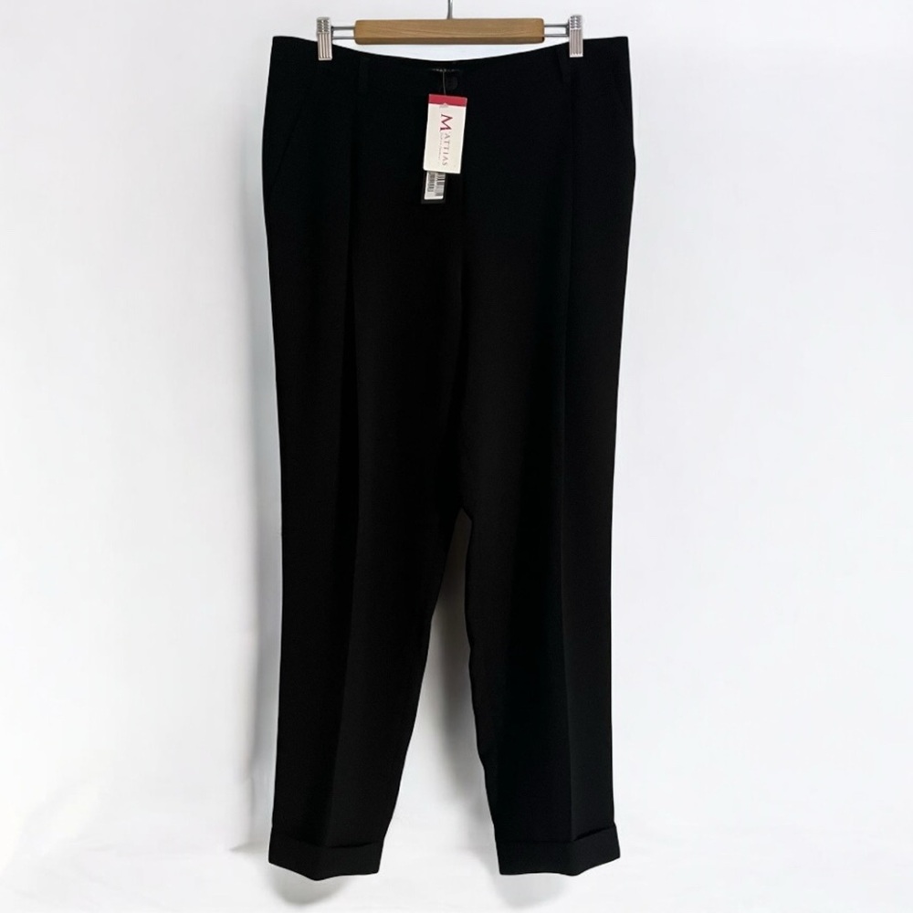 NEW Isabel de Pedro Pants US 10 EU 46 Black Ankle Crop Straight Leg Cuffed Spain